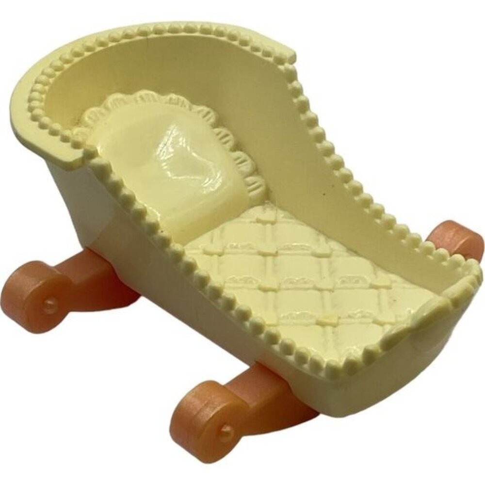 Vintage Fisher Price Dollhouse Furniture Pink and Cream Baby Cradle Bassinet ￼
